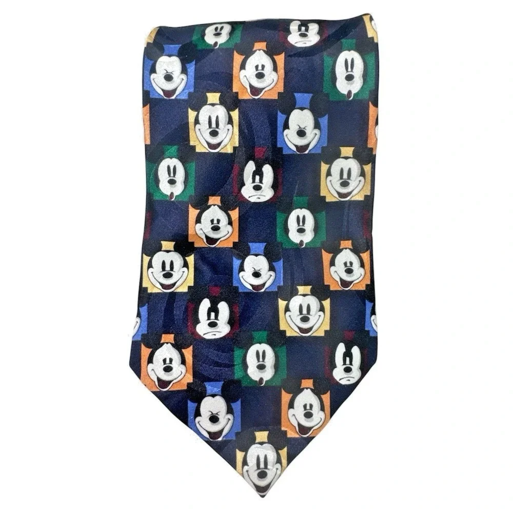 Disney Mickey Mouse Faces Silk‎ Tie Navy Handmade Korea